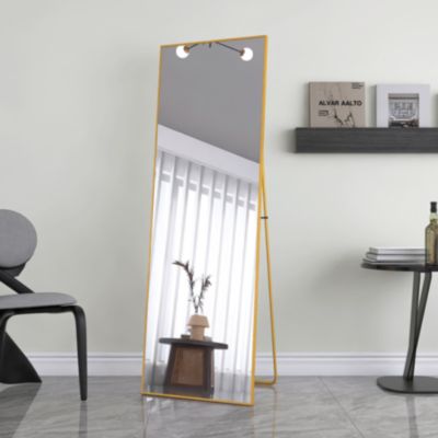 Miroir en Pied Grand, 162x53 cm, Grand Miroir de Sol Pleine Longueur, Suspendu, Rectangulaire, Doré