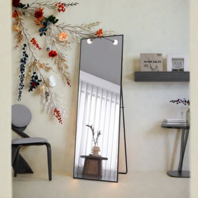 Miroir en Pied Grand, 162x53 cm, Grand Miroir de Sol Pleine Longueur, Suspendu, Rectangulaire, Noir