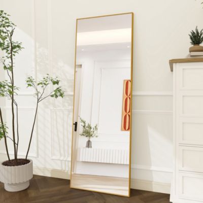 Miroir en Pied Grand, 164x54 cm, Grand Miroir de Sol Pleine Longueur, Suspendu, pour Chambre Salon Entree, Rectangulaire, Doré