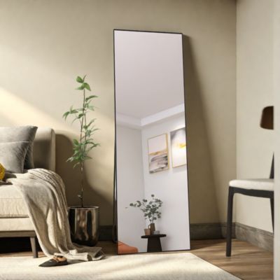 Miroir en Pied Grand, 165x60 cm, Grand Miroir de Sol Pleine Longueur, Suspendu, Rectangulaire, Noir