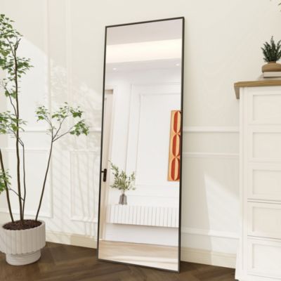 Miroir en Pied Grand, 173x63 cm, Grand Miroir de Sol Pleine Longueur, Suspendu, pour Chambre Salon Entree, Rectangulaire, Noir