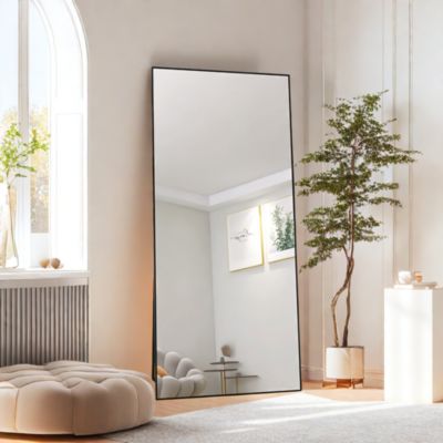 Miroir en Pied Grand, 180x80 cm, Grand Miroir de Sol Pleine Longueur, Suspendu, Rectangulaire, Noir