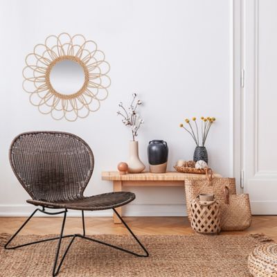 Miroir en rotin forme fleur rosasse Ø56 cm