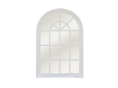 Miroir fenêtre en bois de paulownia - L. 80 x H. 120 cm - Blanc effet vieilli - MONTESQUIEU