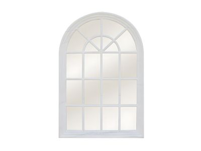 Miroir fenêtre en bois de paulownia - L. 80 x H. 120 cm - Blanc effet vieilli - MONTESQUIEU