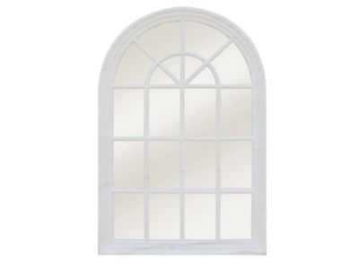 Miroir fenêtre en bois de paulownia - L. 80 x H. 120 cm - Blanc effet vieilli - MONTESQUIEU