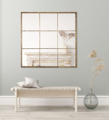 Miroir fenêtre 9 vues métal doré L.100 x l.100cm Emdedesign