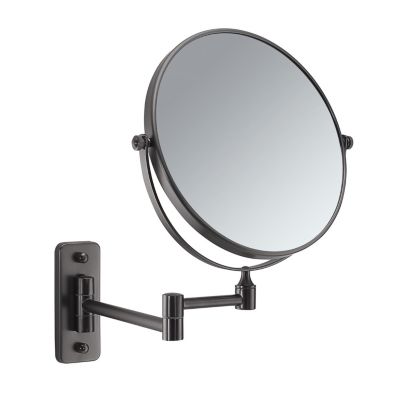Miroir Grossissant Mural 3X Gun Metal, Fixation À Vis, Acier Inoxydable, Verre Et Cromall, Diamètre 18 Cm, Extensible