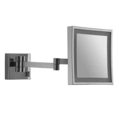 Miroir Grossissant Mural Carré 5X Avec Led, Fixation Murale, Structure En Acier Inoxydable, Laiton Et Verre, Éclairage Led Intégré