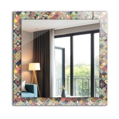 Miroir Imprimé Tulup 60x60 cm Motifs Patchwork Colorés Glace Murale Moderne Pour Salle De Bain