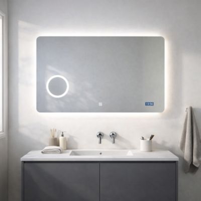 Miroir Led 100X70 Avec Allumage Tactile Et Horloge Digitale Intégrée