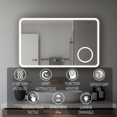 Miroir LED antibuée 120x70 avec zone grossissante X3 température de couleur réglable SANILAND