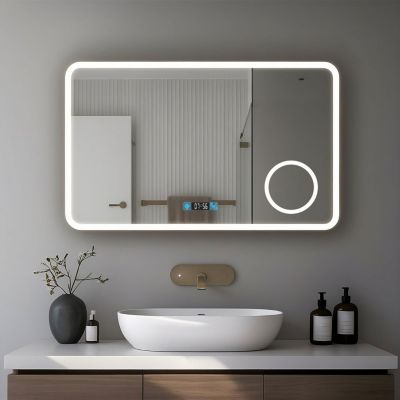 Miroir LED antibuée 80x60 avec zone grossissante X3 température de couleur réglable SANILAND