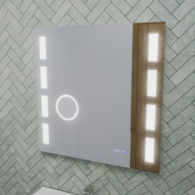 Miroir LED avec antibuée, loupe et horloge EXCELL PLUS - 70 x 70 cm