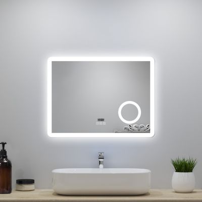 Miroir LED de salle de bain 100x60cm avec Bluetooth et horloge numérique, 3 couleurs réglables,miroir anti-buée,Ocean Sanitaire
