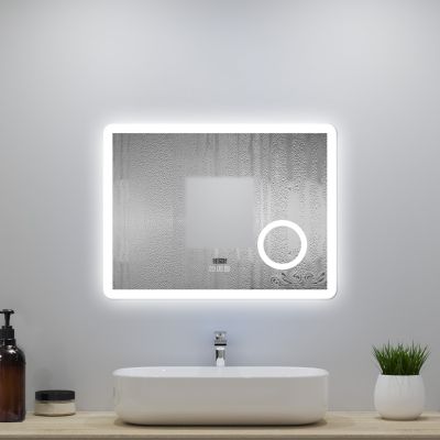 Miroir LED de salle de bain 100x60cm avec Bluetooth et horloge numérique, 3 couleurs réglables,miroir anti-buée,Ocean Sanitaire