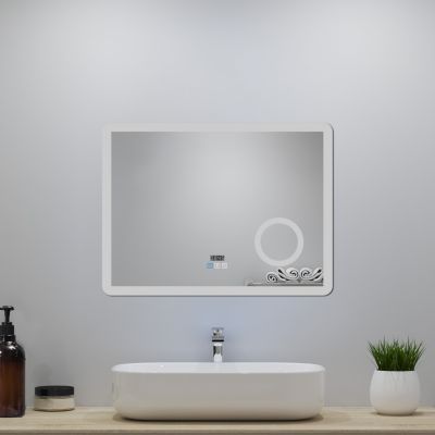 Miroir LED de salle de bain 100x60cm avec Bluetooth et horloge numérique, 3 couleurs réglables,miroir anti-buée,Ocean Sanitaire