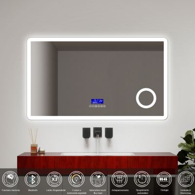 Miroir LED de Salle de Bain 120x70cm avec Bluetooth,Anti-Buée,Éclairage Tricolore,Écran Numérique,Mémoire,Ocean Sanitaire