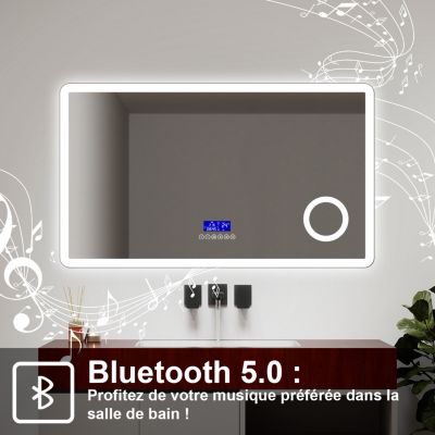 Miroir LED de Salle de Bain 120x70cm avec Bluetooth,Anti-Buée,Éclairage Tricolore,Écran Numérique,Mémoire,Ocean Sanitaire