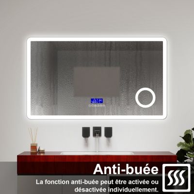 Miroir LED de Salle de Bain 120x70cm avec Bluetooth,Anti-Buée,Éclairage Tricolore,Écran Numérique,Mémoire,Ocean Sanitaire