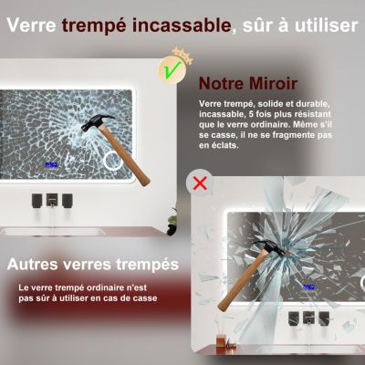Miroir LED de Salle de Bain 120x70cm avec Bluetooth,Anti-Buée,Éclairage Tricolore,Écran Numérique,Mémoire,Ocean Sanitaire