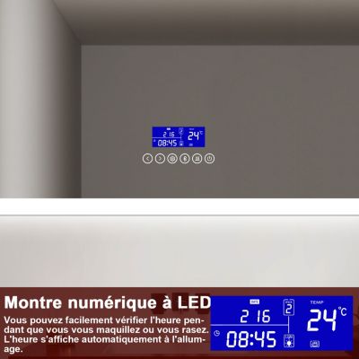Miroir LED de Salle de Bain 120x70cm avec Bluetooth,Anti-Buée,Éclairage Tricolore,Écran Numérique,Mémoire,Ocean Sanitaire