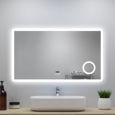 Miroir LED de salle de bain 120x70cm avec Bluetooth et horloge numérique, 3 couleurs réglables,miroir anti-buée,Ocean Sanitaire