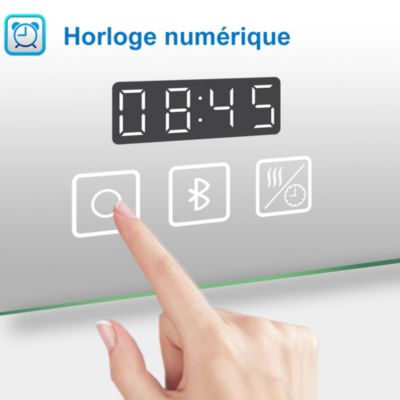 Miroir LED de salle de bain 120x70cm avec Bluetooth et horloge numérique, 3 couleurs réglables,miroir anti-buée,Ocean Sanitaire