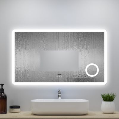 Miroir LED de salle de bain 120x70cm avec Bluetooth et horloge numérique, 3 couleurs réglables,miroir anti-buée,Ocean Sanitaire