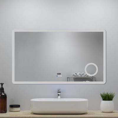Miroir LED de salle de bain 120x70cm avec Bluetooth et horloge numérique, 3 couleurs réglables,miroir anti-buée,Ocean Sanitaire