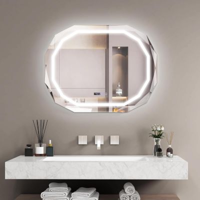 Miroir LED Mural de Salle de Bain Eclairage LED 3 Couleurs Fonction Memoire Antibuee Lecture Heure Temperature Ovale