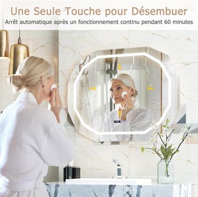 Miroir LED Mural de Salle de Bain Eclairage LED 3 Couleurs Fonction Memoire Antibuee Lecture Heure Temperature Ovale