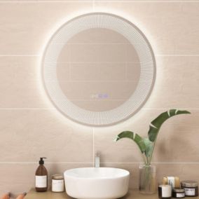 Miroir LED Mural de Salle de Bain Eclairage LED 3 Couleurs Fonction Memoire Antibuee Lecture Heure Temperature Rond-Blanc