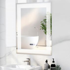 Miroir LED Mural de Salle de Bain Eclairage LED 3 Couleurs Memoire Antibuee Lecture Heure Temperature Rectangulaire-Motif