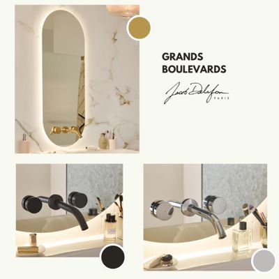 Miroir LED ovale 3 trous + mitigeur lavabo encastré 3 trous JACOB DELAFON Grands Boulevards noir mat