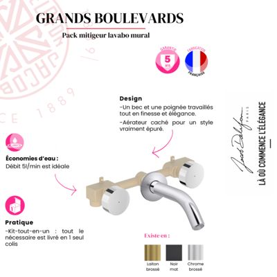 Miroir LED ovale 3 trous + mitigeur lavabo encastré 3 trous JACOB DELAFON Grands Boulevards noir mat
