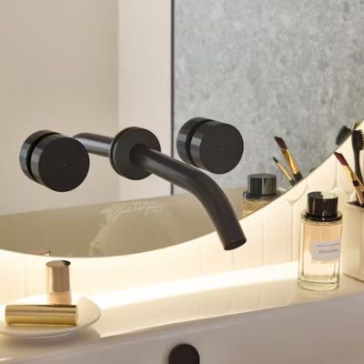 Miroir LED ovale 3 trous + mitigeur lavabo encastré 3 trous JACOB DELAFON Grands Boulevards noir mat