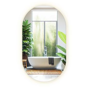 Miroir LED ovale 46x80 cm lumiere chaude design mural