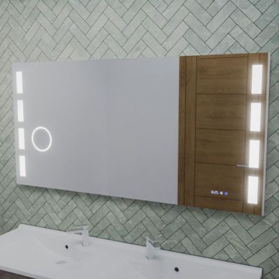 Miroir LED réglable EXCELL PLUS - 140 x 70 cm avec antibuée, loupe et horloge