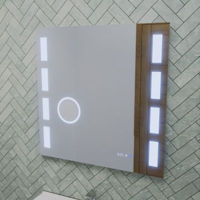 Miroir LED réglable EXCELL PLUS - 70 x 70 cm avec antibuée, loupe et horloge