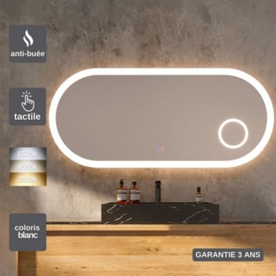 Miroir Led  RIMINI Blanc 100X55cm - Temp Led Variable Rétro-éclairé & Frontal - Tactiles On/Off & Anti-Buée - Zone X3 - LEDIMEX