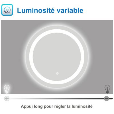 Acezanble miroir 60cm miroir rond, miroir LED avec éclairage, miroir de salle de bain anti-buée, miroir mural cosmétique lumineux,interrupteur tactile