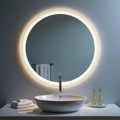 Miroir LED rond pour salle de bain de diamètre 80cm avec éclairage LED lumière froide SANILAND