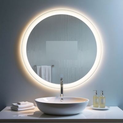 Miroir LED rond pour salle de bain de diamètre 80cm avec éclairage LED lumière froide SANILAND
