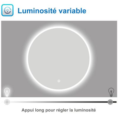 Miroir LED rond pour salle de bain de diamètre 80cm avec éclairage LED lumière froide SANILAND