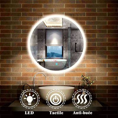 Miroir LED rond pour salle de bain de diamètre 80cm avec éclairage LED lumière froide SANILAND
