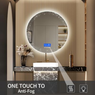 Miroir LED Rond Salle De Bain 100x100 Cm - Anti-buée, 3 Couleurs, Heure Et Température, Ip44