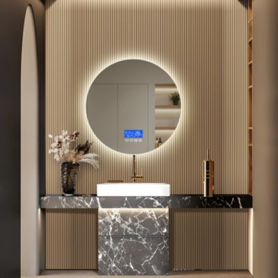 Miroir LED Rond Salle De Bain 100x100 Cm - Anti-buée, 3 Couleurs, Heure Et Température, Ip44