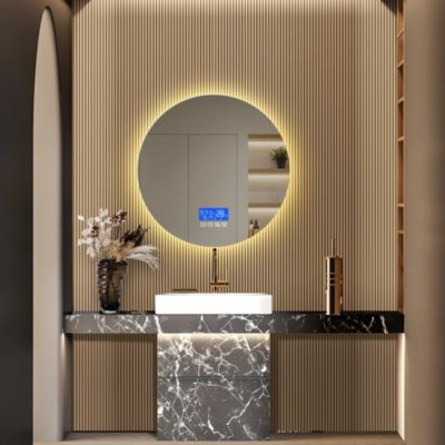 Miroir LED Rond Salle De Bain 100x100 Cm - Anti-buée, 3 Couleurs, Heure Et Température, Ip44