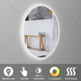 Miroir LED rond salle de bain RADIUS 60 cm, anti-buée + éclairage et intensité réglables - Saniverre